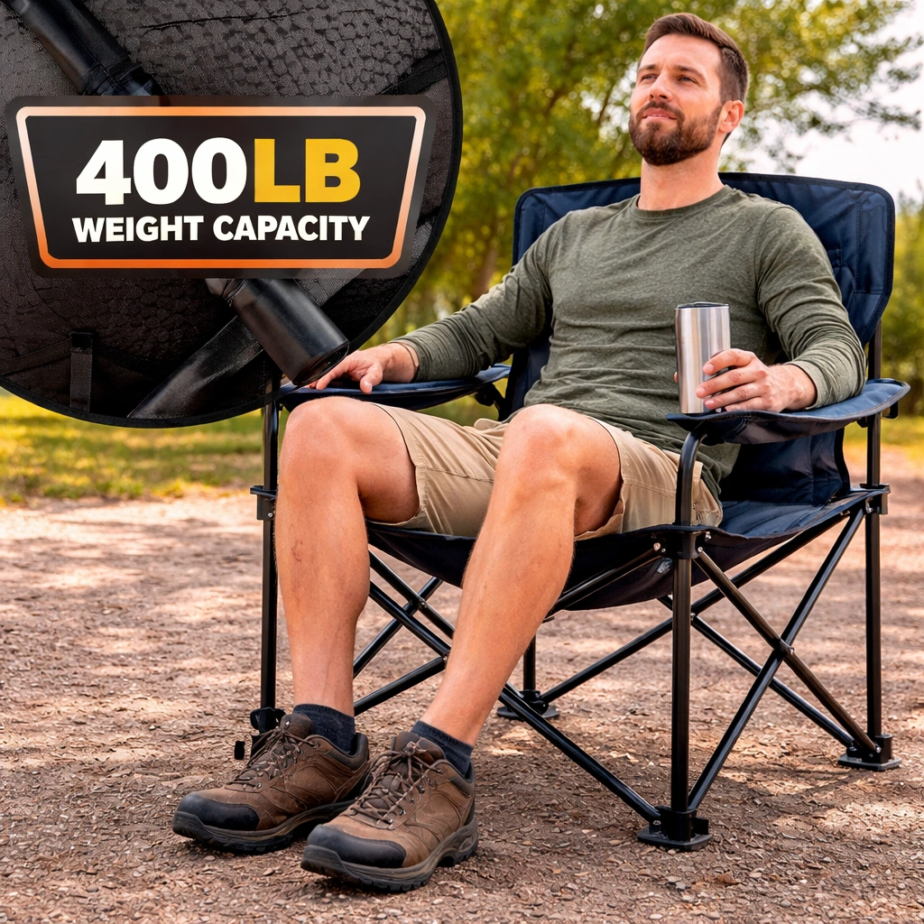 Heavy duty camping chair with high weight capacity