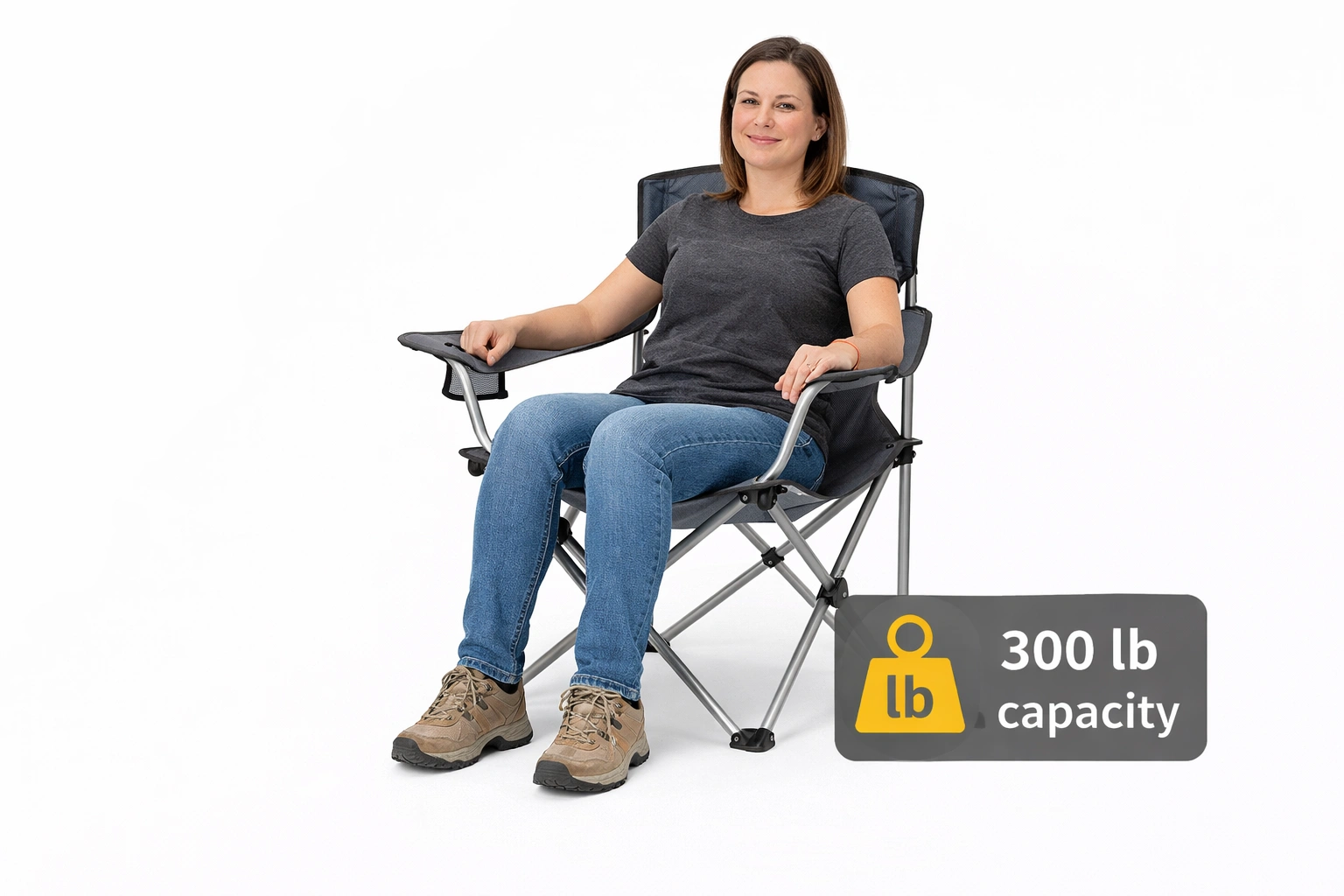 Weight capacity demonstration on budget chair