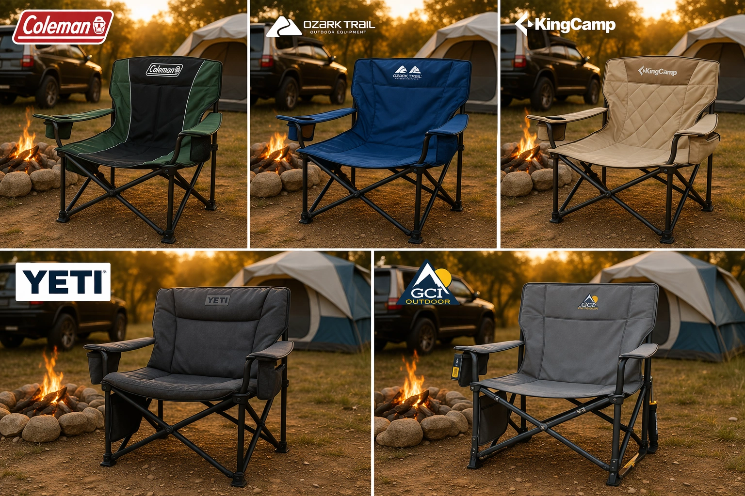 Top XXL camping chair brands: Coleman, Ozark Trail, KingCamp, Yeti, GCI Outdoor