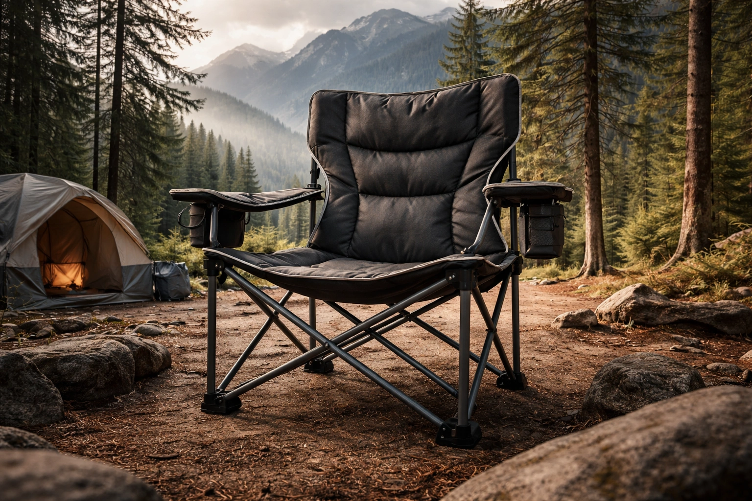 XXL big tall camping chair with reinforced steel frame and extra-wide seat