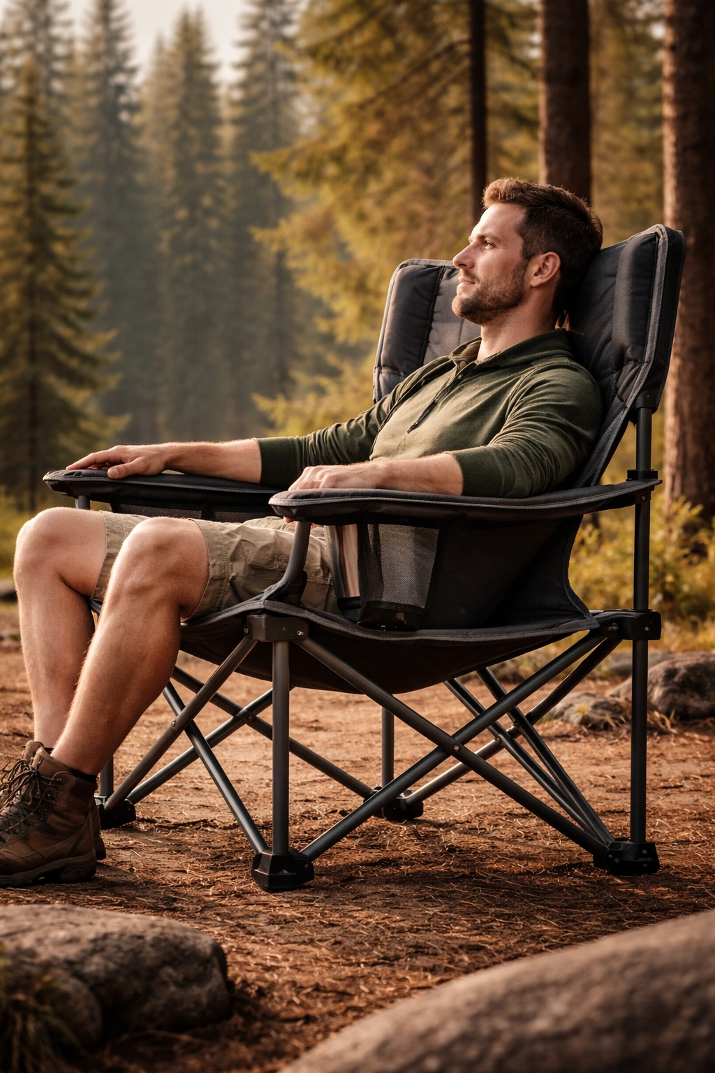 High back support on XXL big tall camping chair
